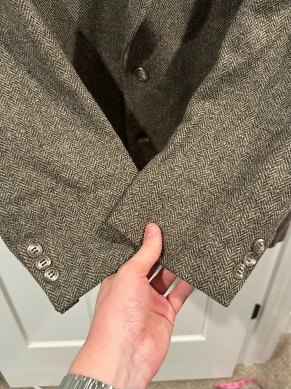 Vintage Men's Jos. A. Bank Brown Herringbone Wool Tweed 44R Blazer Jacket Coat
